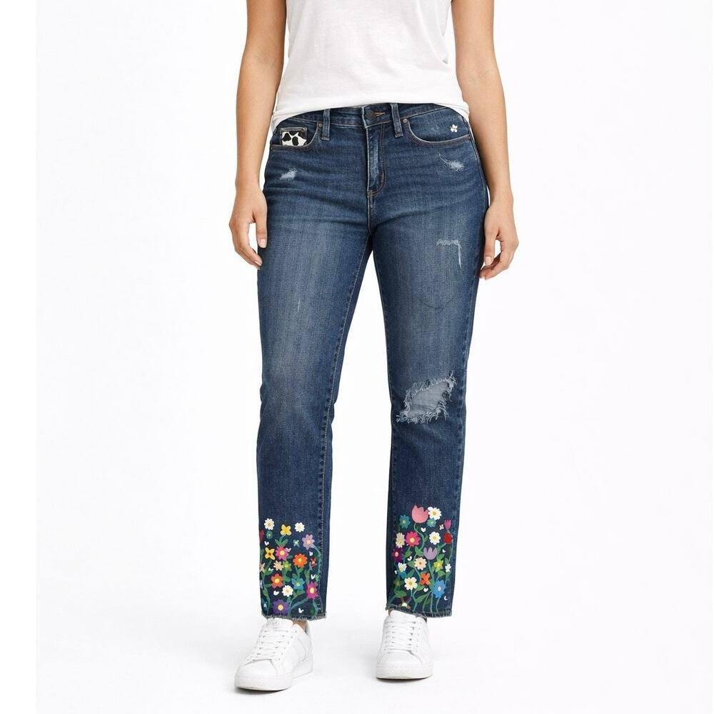 Cottagecore Painted High Rise 00 26" Straight Crop Distressed Jeans Hippie - Picture 3 of 11